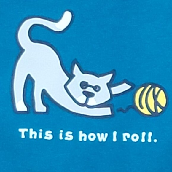 Life Is Good Aqua V-Neck Short Sleeve This Is How I Roll Cat Crusher Tee - XS - Picture 2 of 8